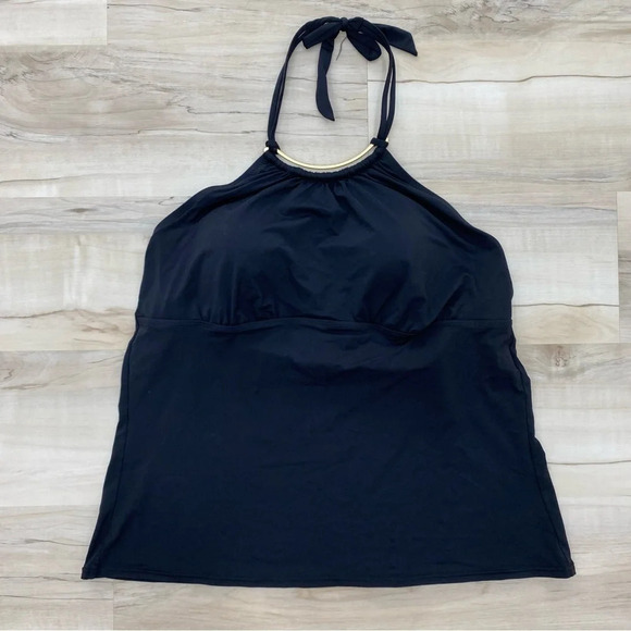 Lands’ End Black High Neck Halter top Swimsuit Sz 18 - Picture 5 of 5